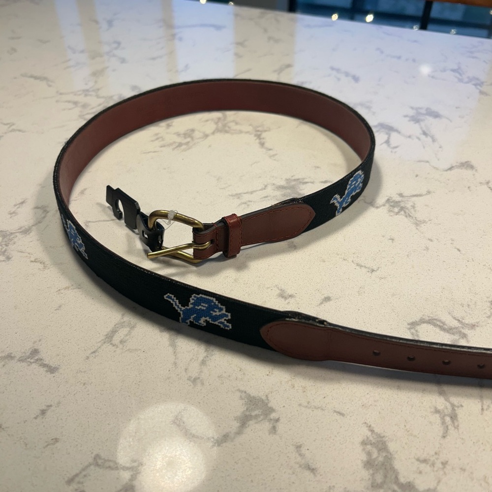 BRAND NEW Smathers & Branson Detroit Lions Needlepoint Belt Size 38